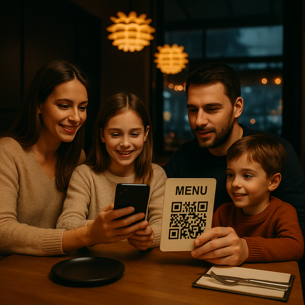 Famiglia che consulta il menu digitale